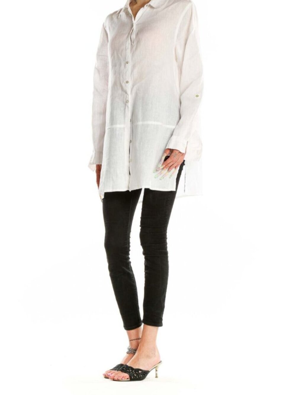 TAHARI 100% linen tunic shirt in taupe (XL) - Picture 3 of 13